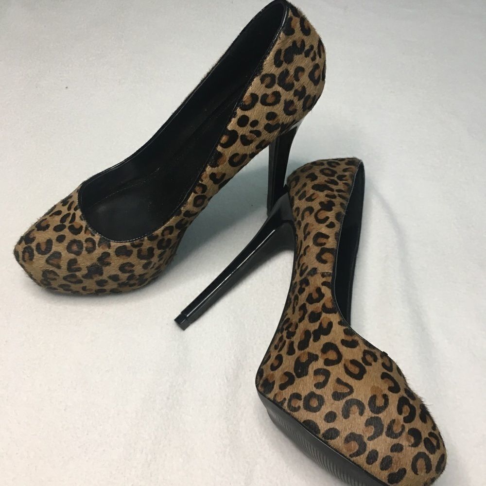 Aldo Faux Calf Hair Leopard Platform Heels Sz 8